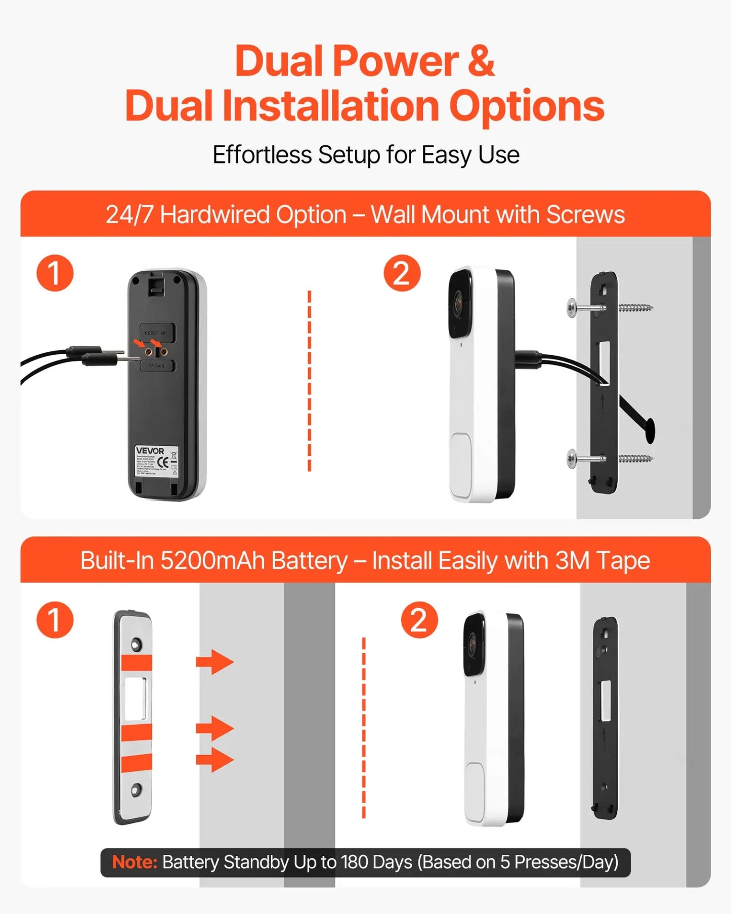 VEVOR 2K Ultra HD Wireless Video Doorbell – 170° Wide View & Smart App Control