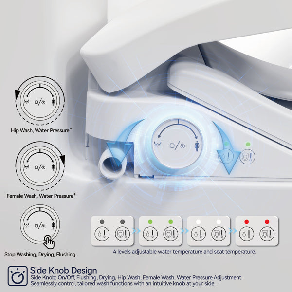 Smart Bidet Toilet Seat with Remote - Heated Seat, Warm Water Wash, Dryer & Self-Cleaning Nozzle