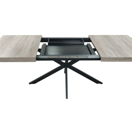 Wildflower Extendable Dining Table with Hidden Storage | Modern Rustic Gray Wood Top & Black Iron Base | Seats 6