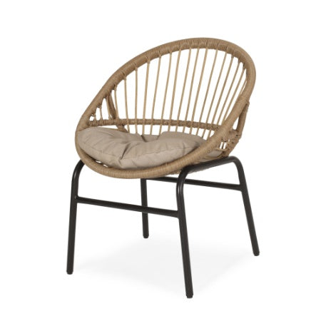 Boho Wicker Patio Chair Set of 2 with Cushions - Indoor/Outdoor Rattan Accent Chairs with Metal Frame, Brown/Beige