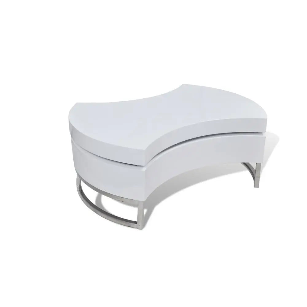 Modern Rotatable High-Gloss Coffee Table – Adjustable Tiered Design in Arctic White
