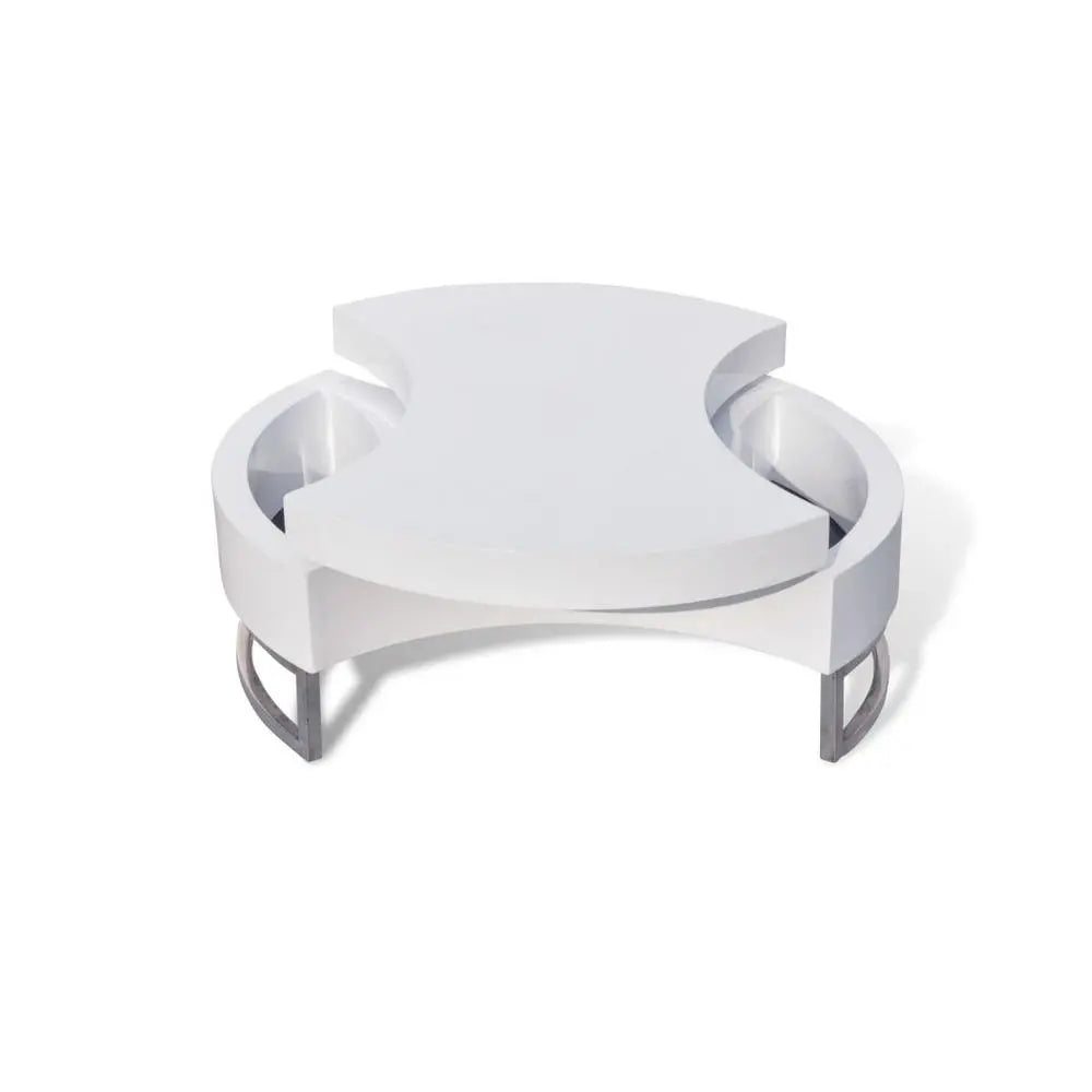 Modern Rotatable High-Gloss Coffee Table – Adjustable Tiered Design in Arctic White