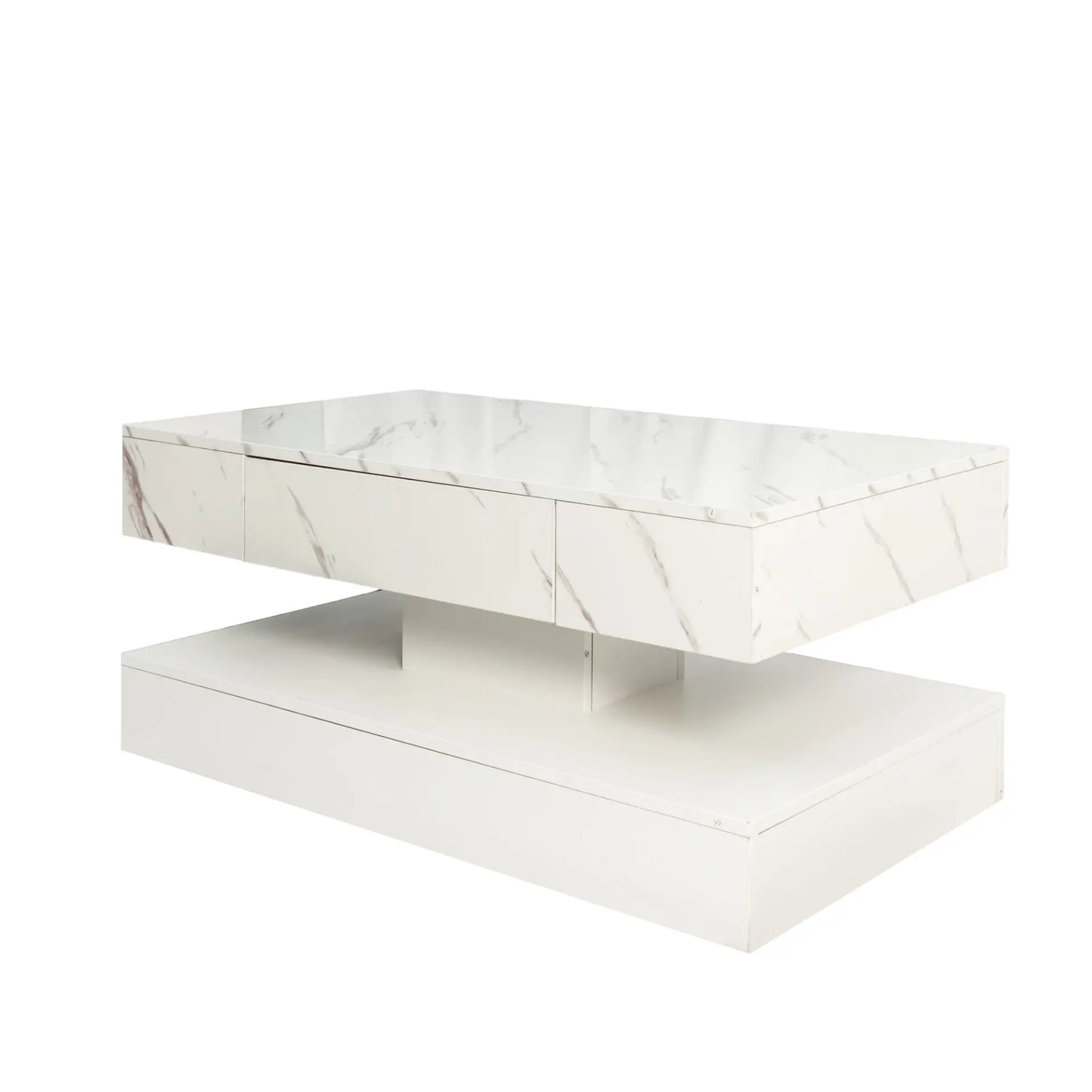 Modern Marble-Finish LED Coffee Table with Storage
