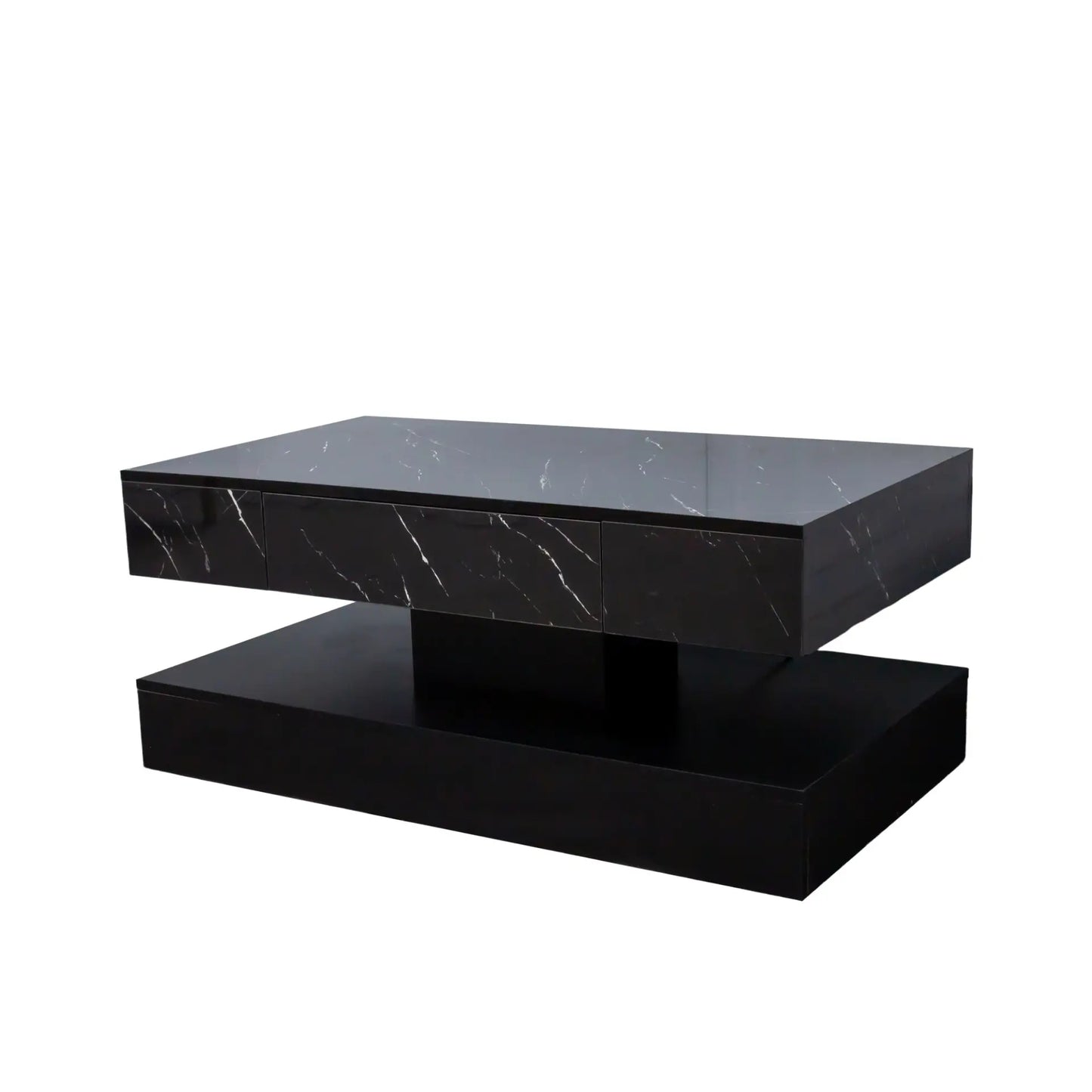 Modern Marble-Finish LED Coffee Table with Storage