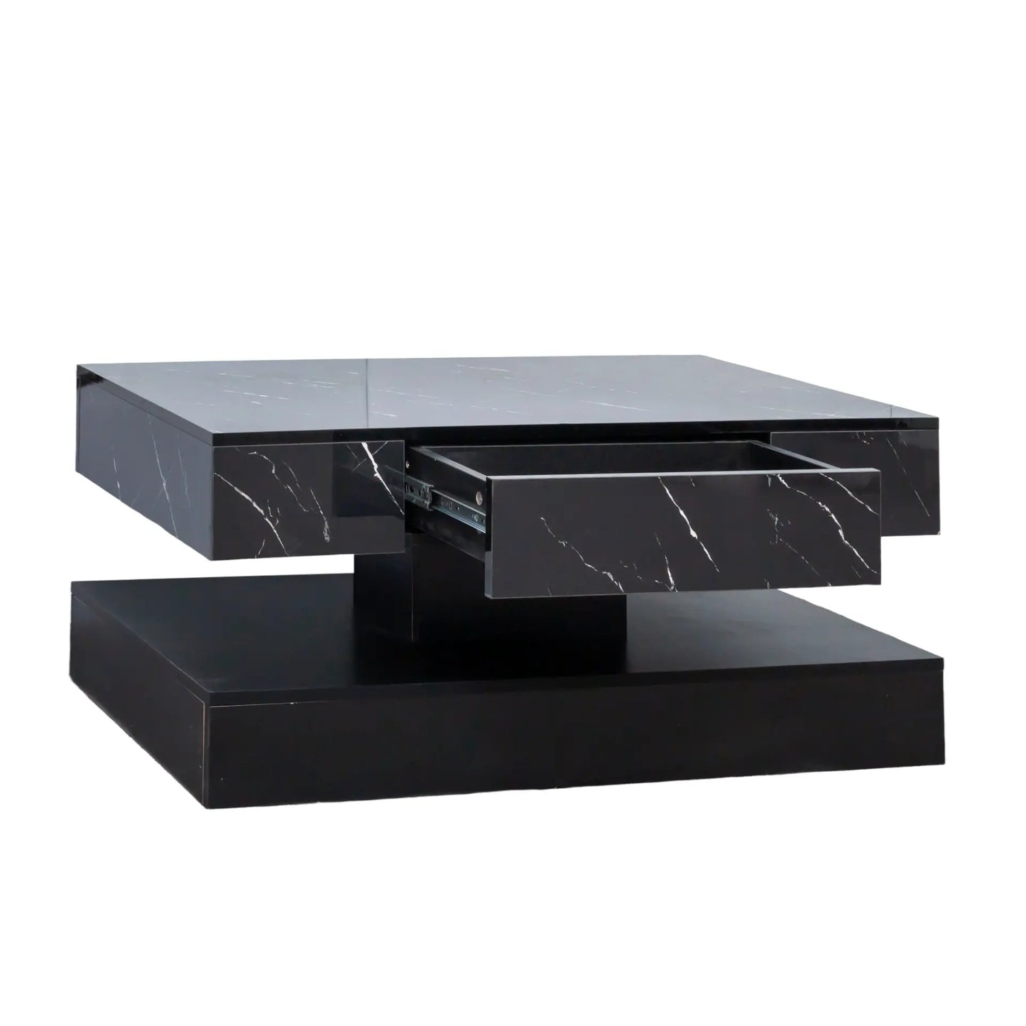 Modern Marble-Finish LED Coffee Table with Storage