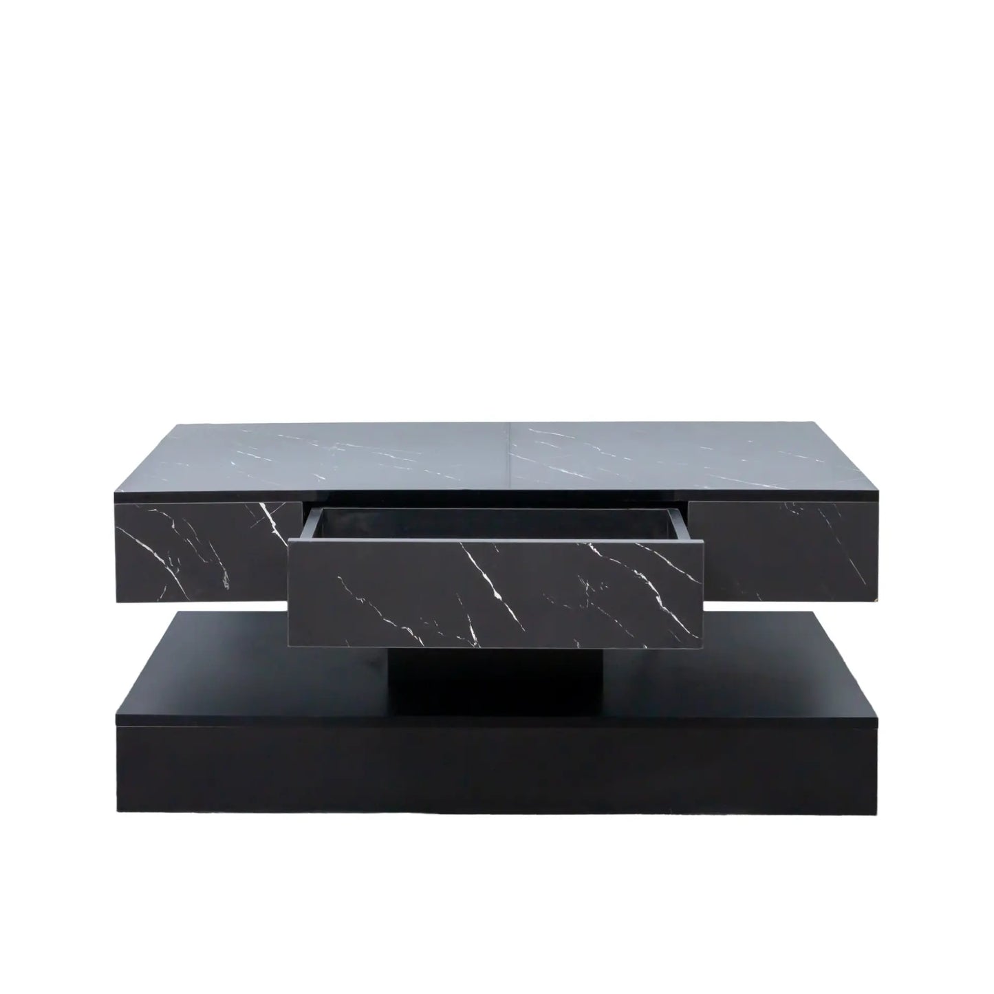 Modern Marble-Finish LED Coffee Table with Storage