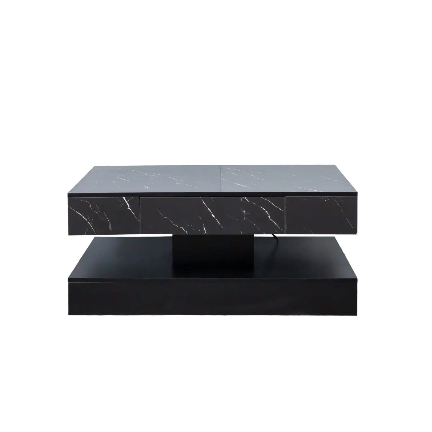 Modern Marble-Finish LED Coffee Table with Storage