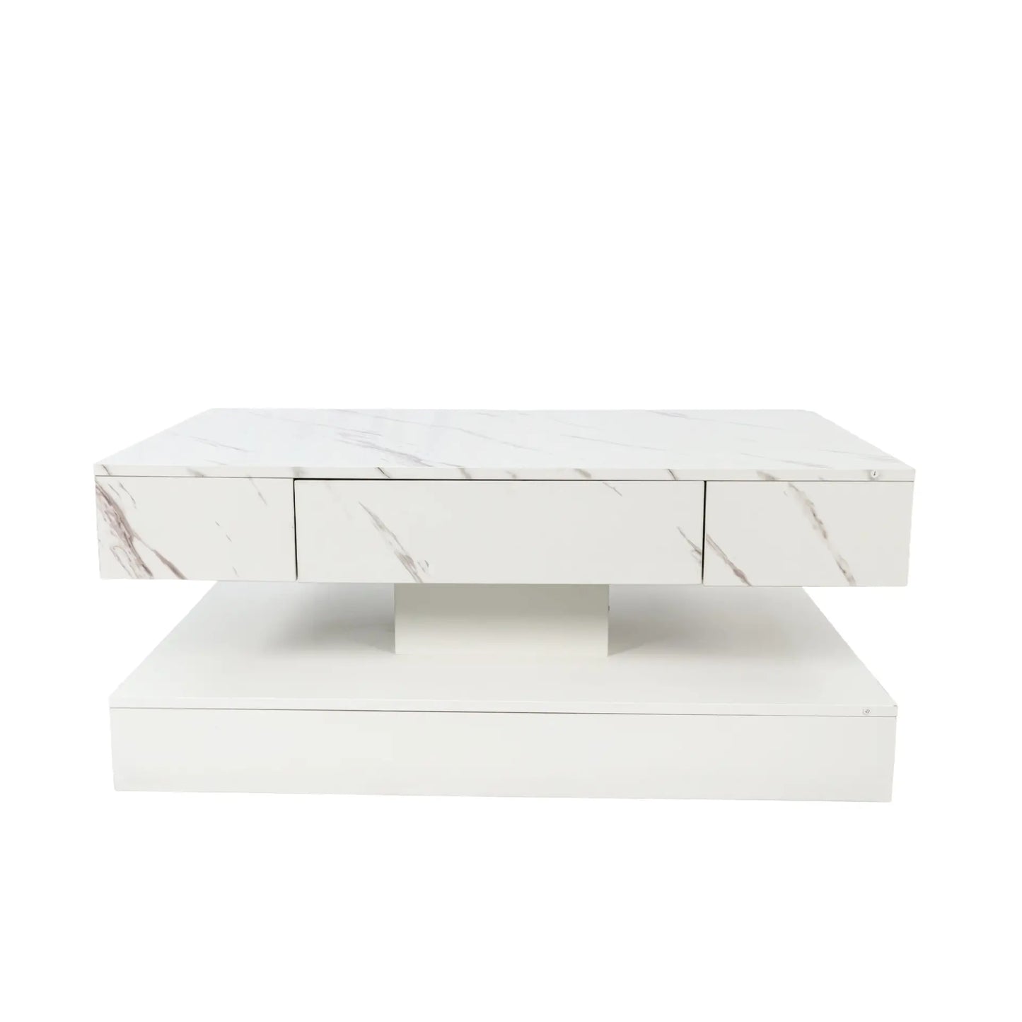 Modern Marble-Finish LED Coffee Table with Storage