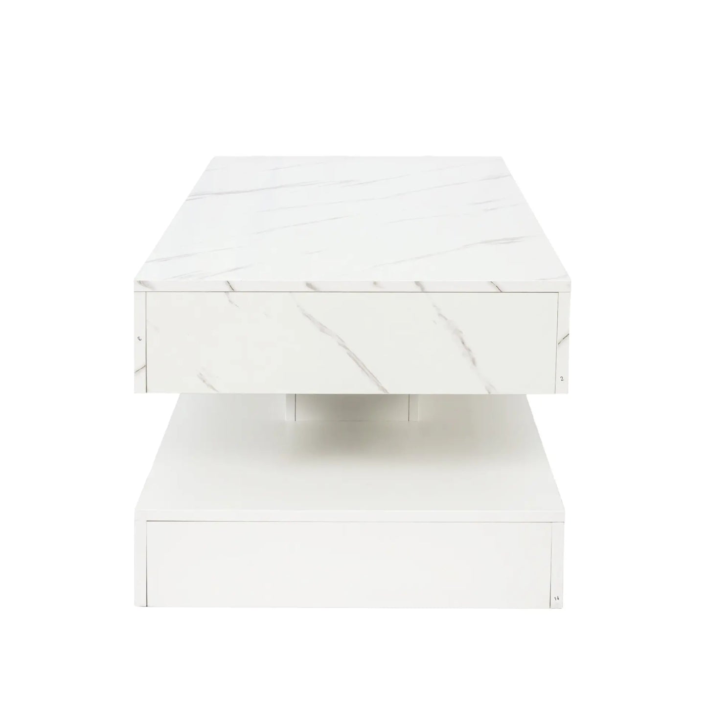 Modern Marble-Finish LED Coffee Table with Storage