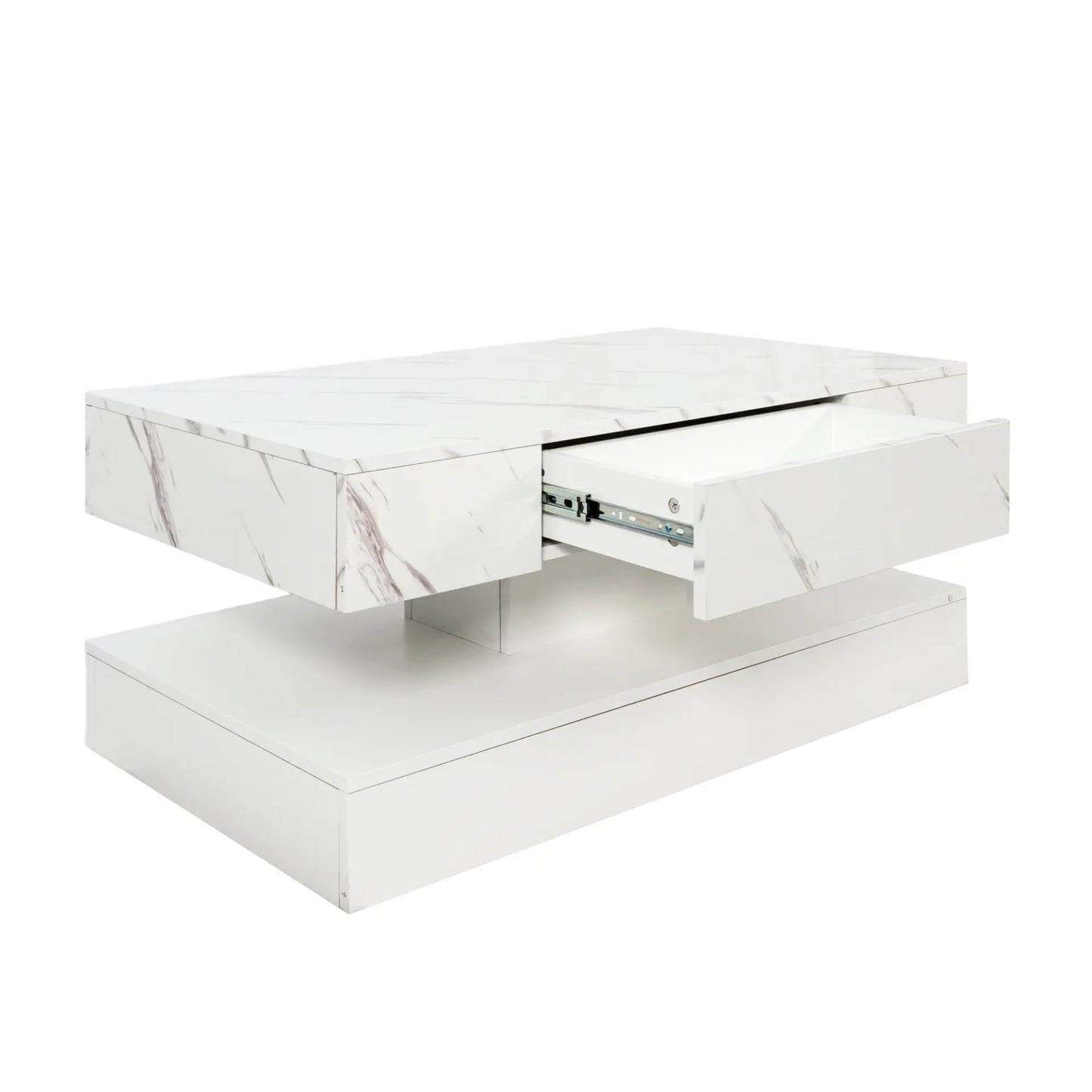 Modern Marble-Finish LED Coffee Table with Storage