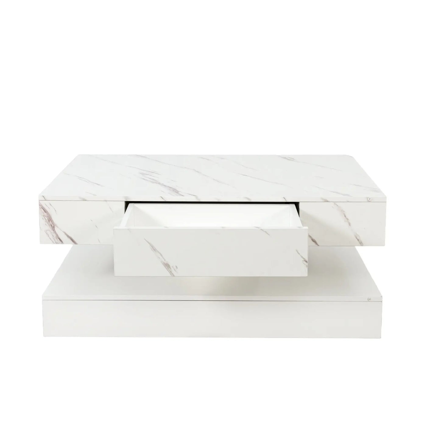 Modern Marble-Finish LED Coffee Table with Storage