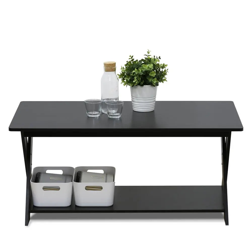 Furinno Modern Criss-Crossed Coffee Table with Storage Shelf – Espresso