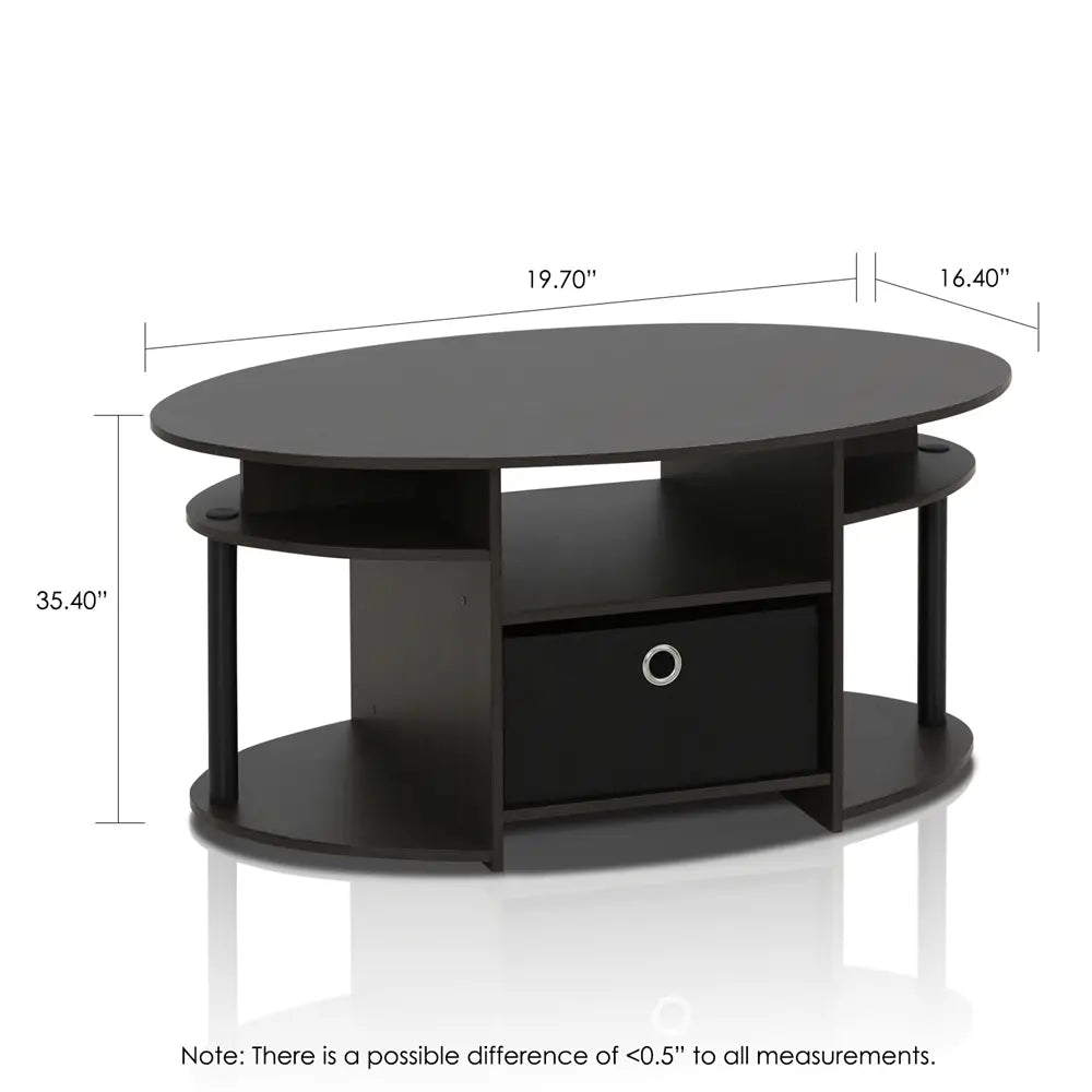 Furinno JAYA Oval Coffee Table with Integrated Storage Bin – Walnut