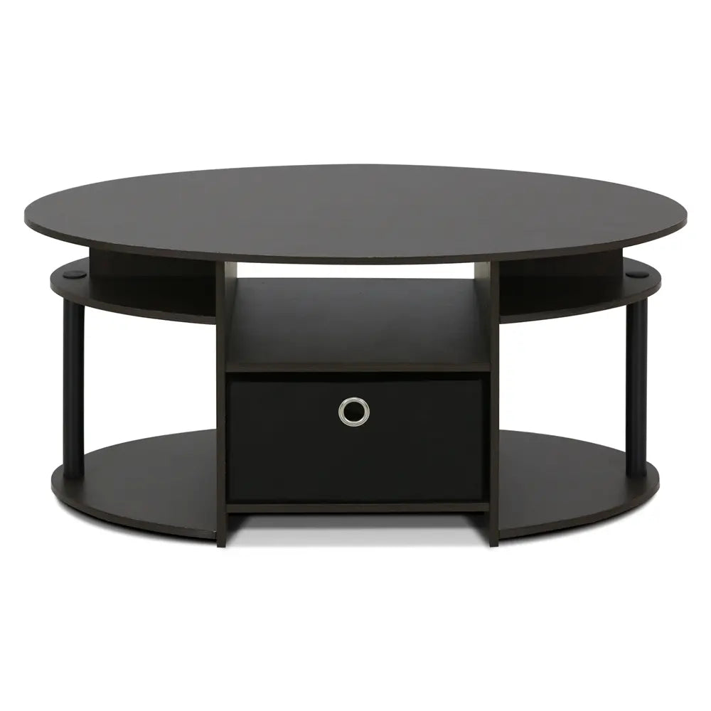 Furinno JAYA Oval Coffee Table with Integrated Storage Bin – Walnut