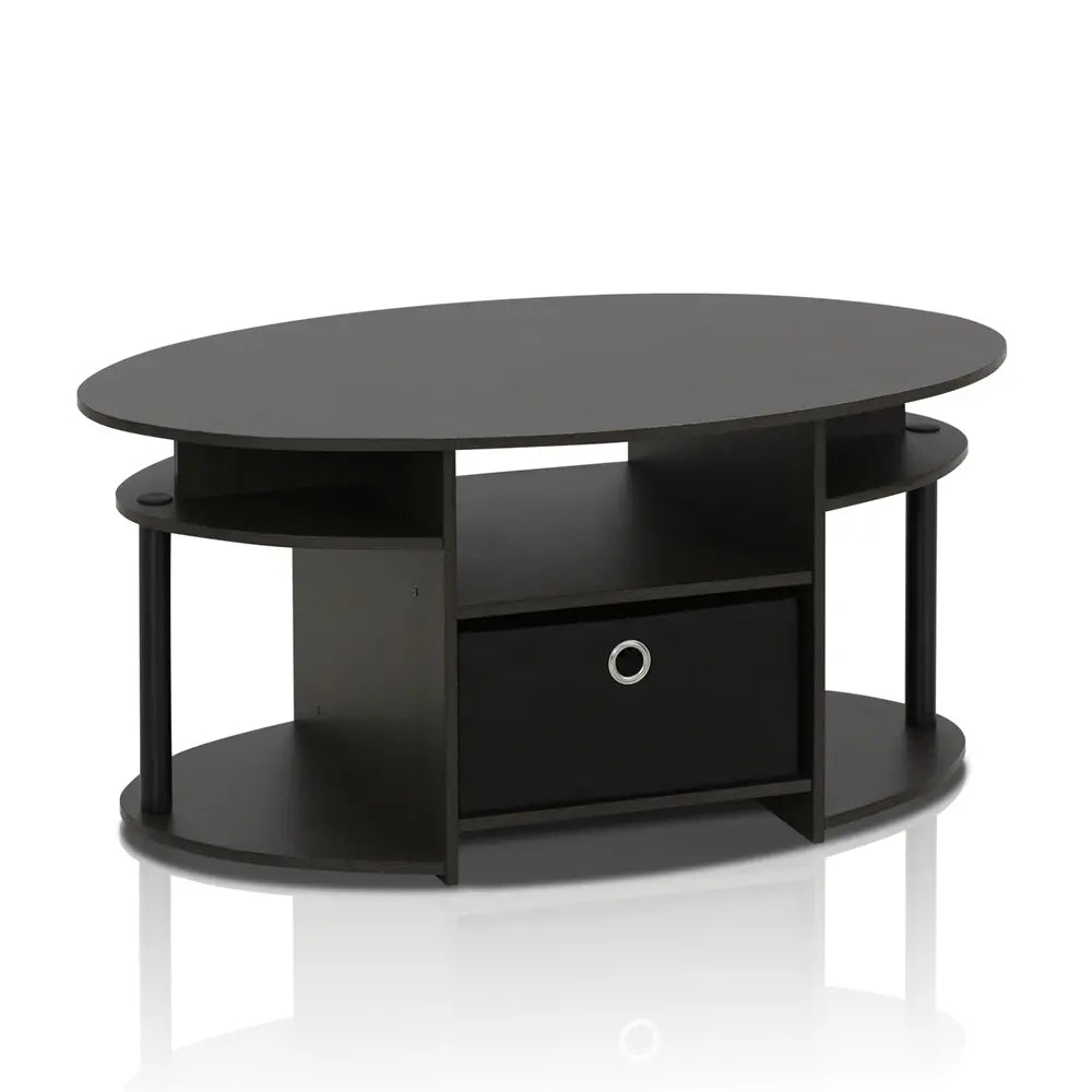 Furinno JAYA Oval Coffee Table with Integrated Storage Bin – Walnut