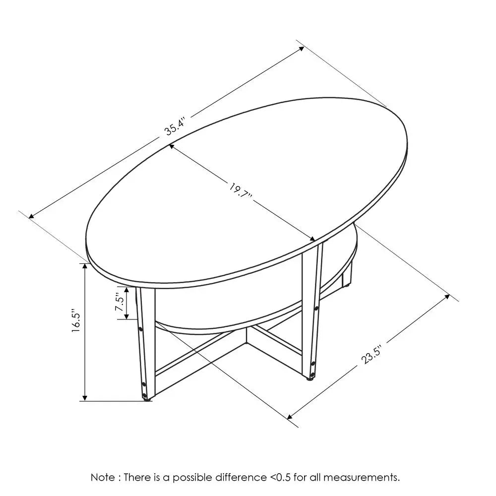 Furinno JAYA Oval Coffee Table – French Oak Grey & Black Modern Center Table