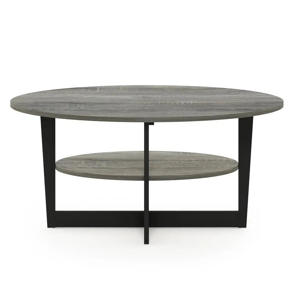 Furinno JAYA Oval Coffee Table – French Oak Grey & Black Modern Center Table