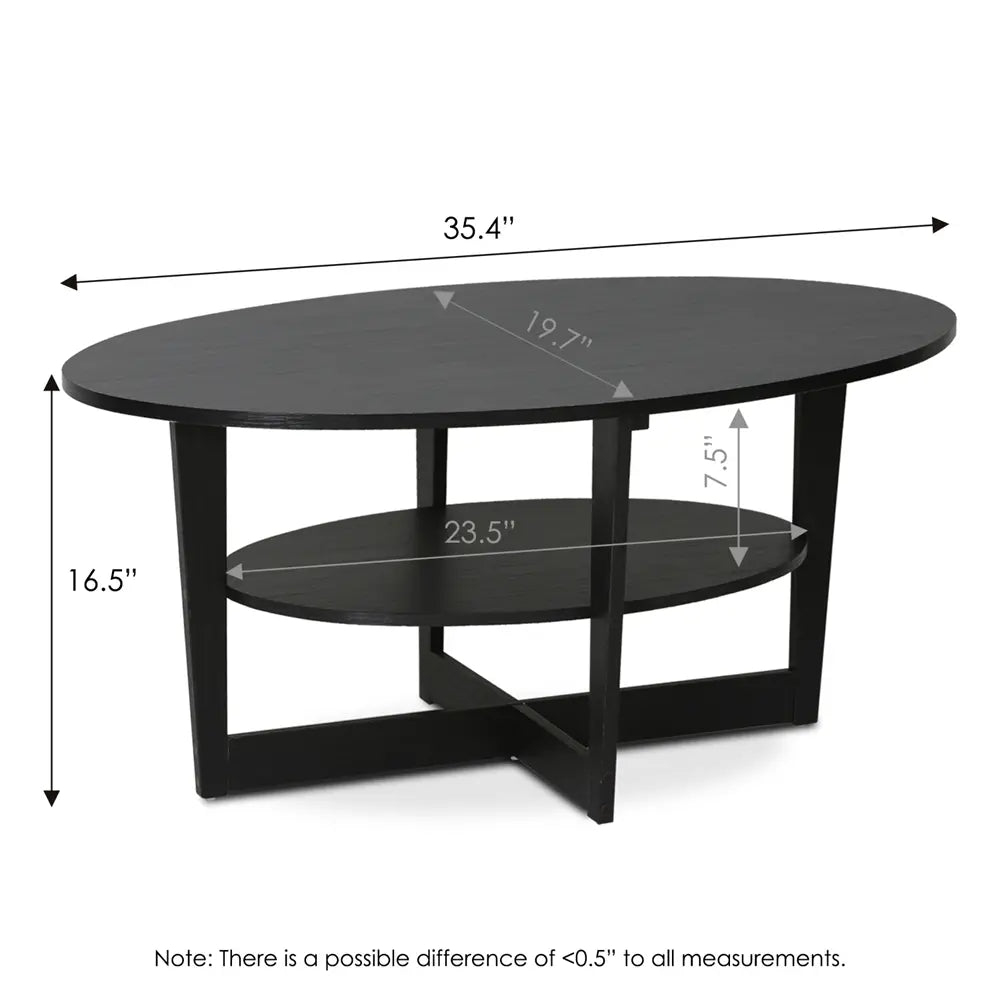 Furinno JAYA Round Coffee Table – Dark Walnut Minimalist Center Table with Shelf