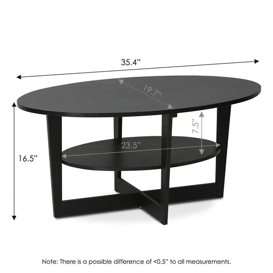Furinno JAYA Round Coffee Table – Dark Walnut Minimalist Center Table with Shelf