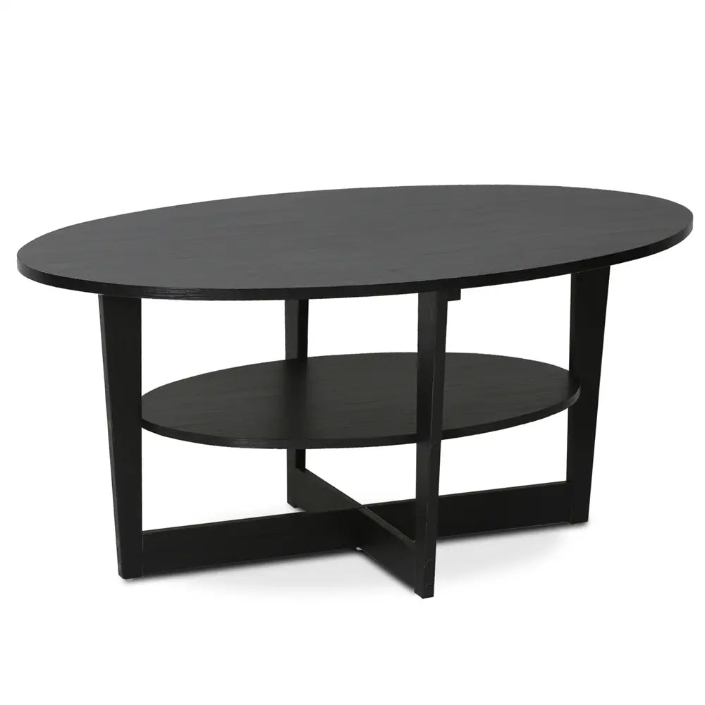 Furinno JAYA Round Coffee Table – Dark Walnut Minimalist Center Table with Shelf