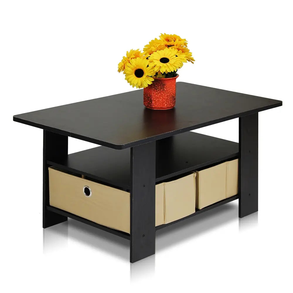 Furinno Modern Coffee Table with Storage Bin Drawer – Espresso & Brown