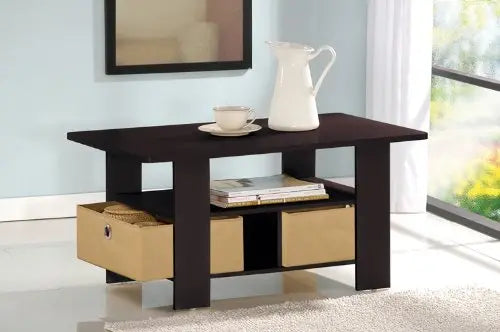 Furinno Modern Coffee Table with Storage Bin Drawer – Espresso & Brown