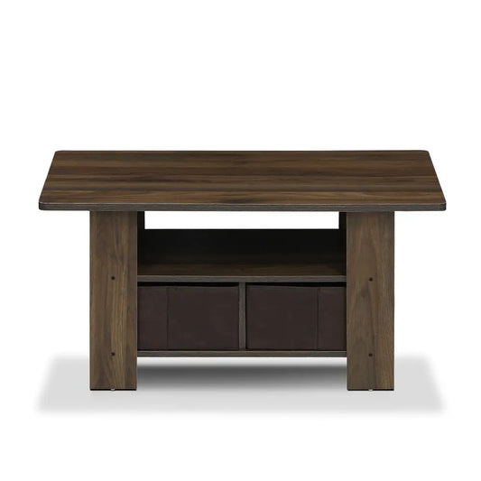 Furinno Andrey Compact Coffee Table with Storage Bin – Columbia Walnut & Dark Brown