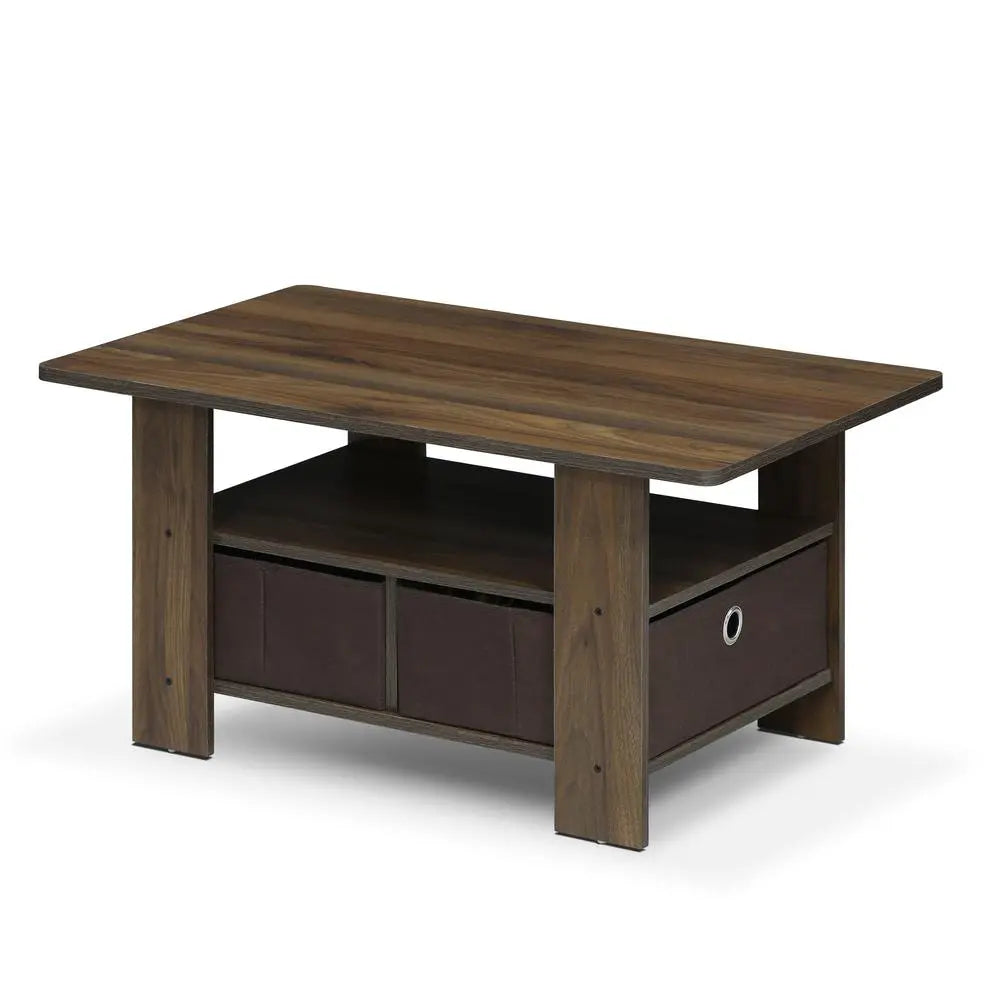 Furinno Andrey Compact Coffee Table with Storage Bin – Columbia Walnut & Dark Brown