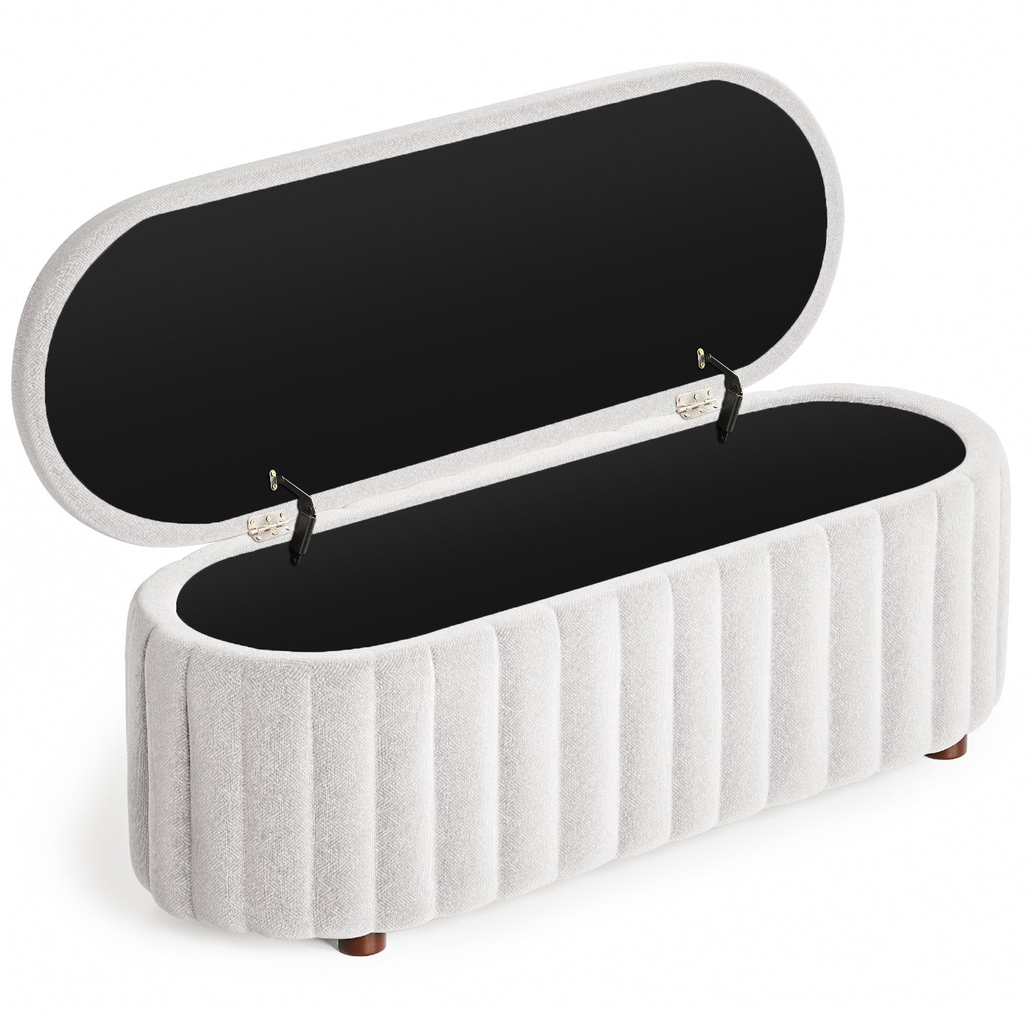 White Upholstered Storage Bench Ottoman - Ribbed Flip-Top Entryway Bench with Hidden Storage, MDF Frame & 400 lb Capacity