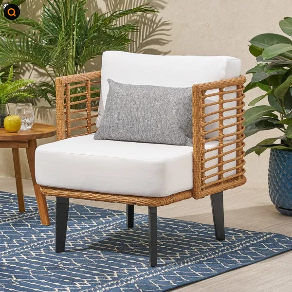 Woven Outdoor Club Chair with Cushions - Modern Rattan Accent Chair for Patio, Porch & Lounge Spaces