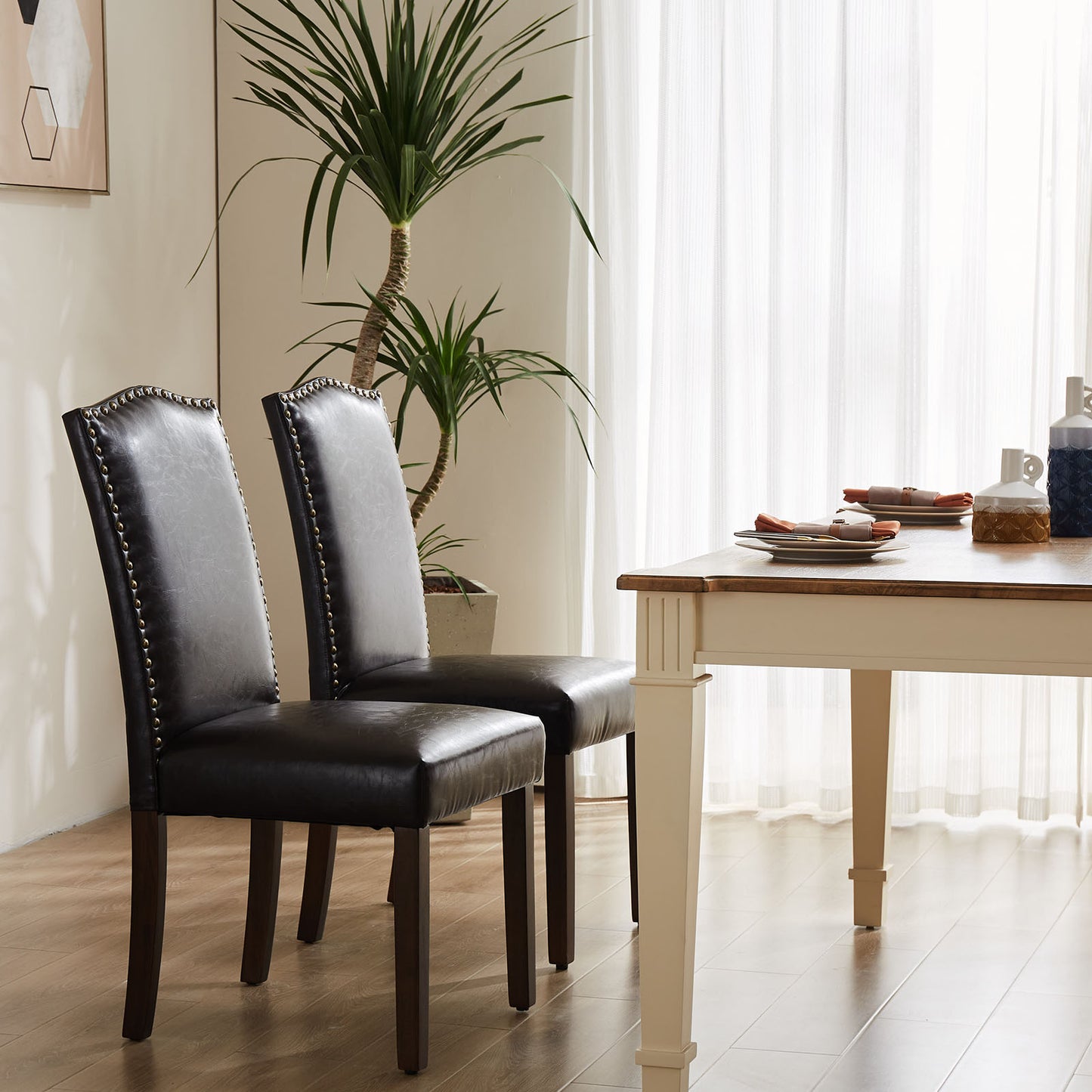 Wildflower Upholstered Dining Chairs (Set of 2) | Modern Linen Fabric with Nailhead Trim & Wood Legs