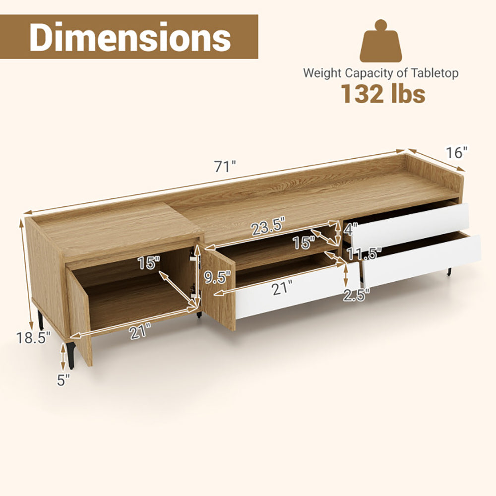 Mid-Century Modern TV Stand for TVs up to 80" - 71" Wood Entertainment Center with Drawers, Cabinet & Open Storage