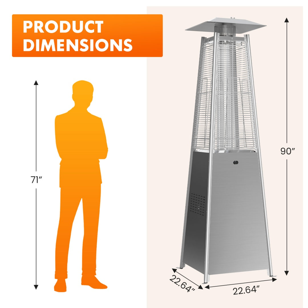 Outdoor Pyramid Patio Heater 48,000 BTU - Propane Heater with Wheels & Safety Shutoff (LED or Stainless Steel Options)