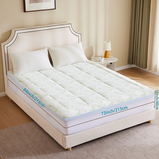 Cooling Gel Memory Foam Mattress Topper with Plush Pillow Top - Dual Layer Pressure Relief Pad for Back Pain | Twin, Full, Queen, King