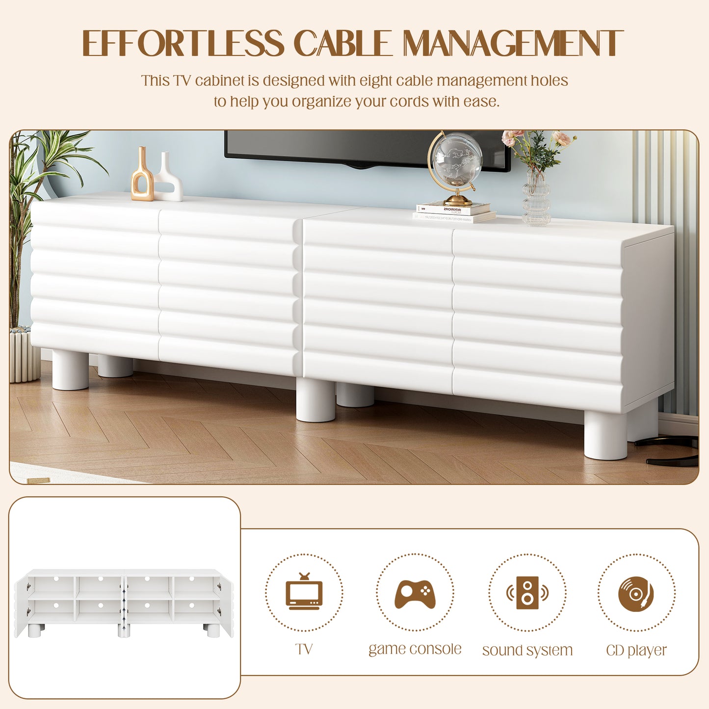 The "Cloud-Wave" 71" Luxury Media Console | Cream-Style Wavy Design with 595lb Ultra-Capacity