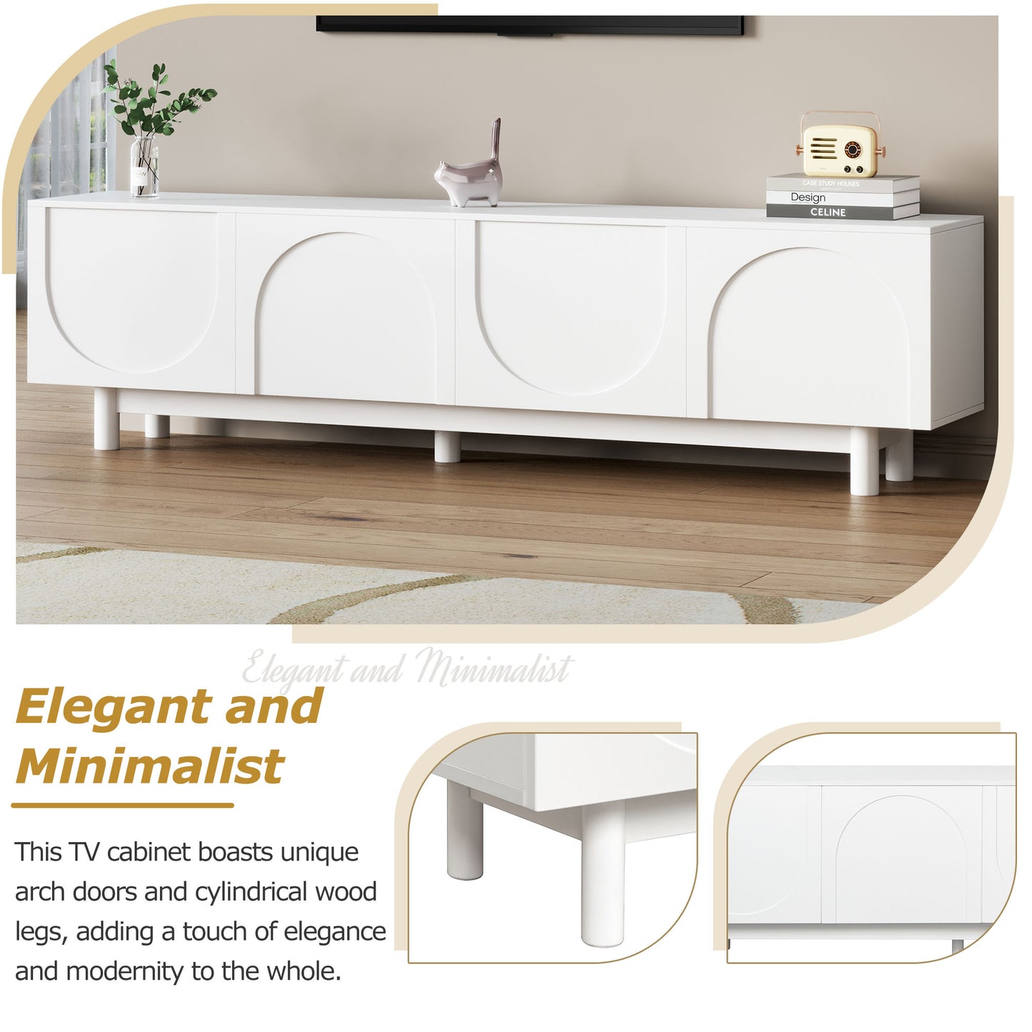 Modern White TV Stand with Arch Doors - 70.8" Minimalist Entertainment Center for TVs up to 78"