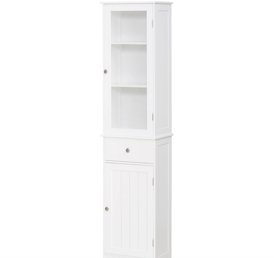 The "Spa-Saver" 67" Slim Linen Tower | Narrow Bathroom Organizer with Acrylic Showcase & Anti-Tip Safety