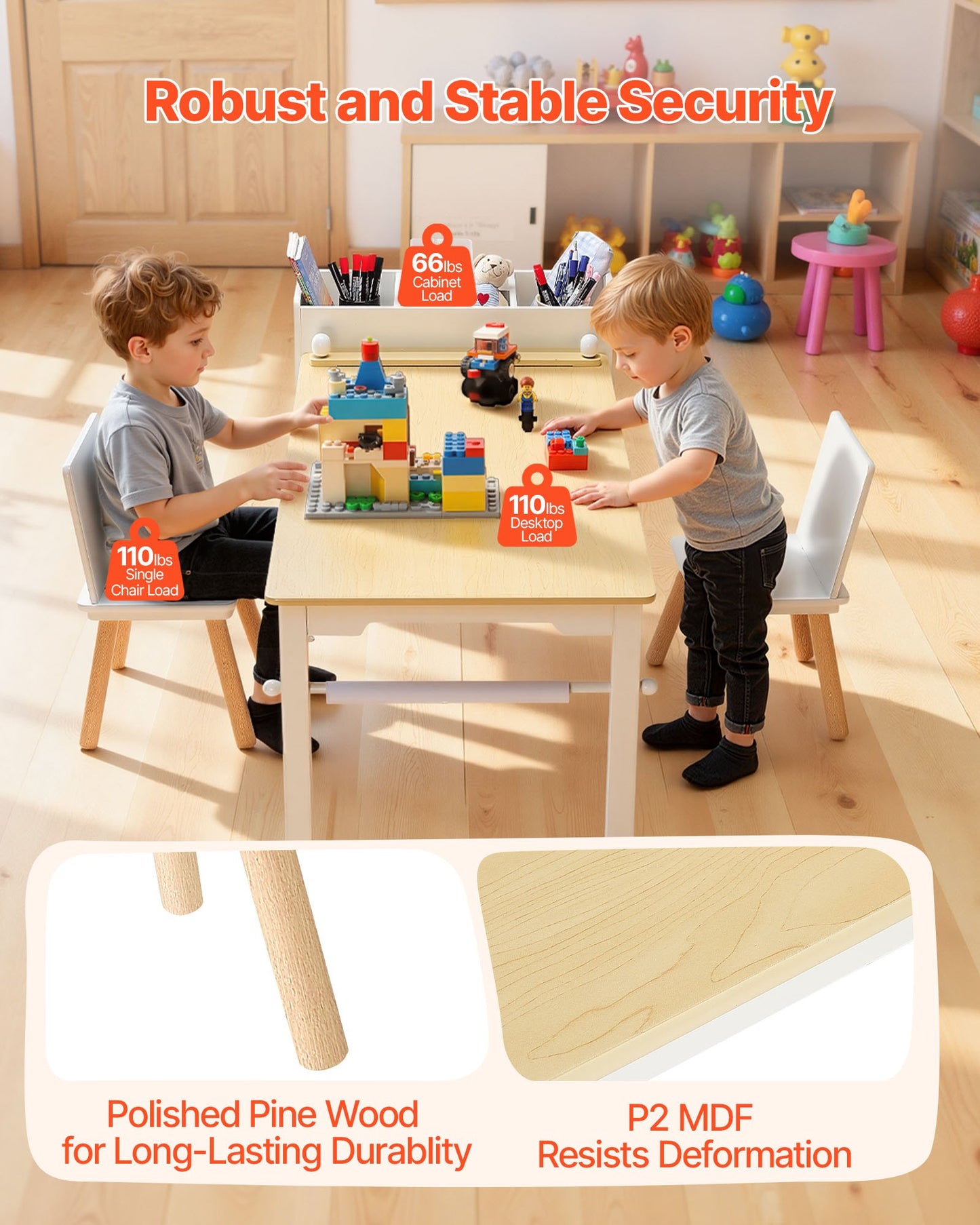 Kids Art Table & Chair Set with Storage - Toddler Activity Table for Drawing, Crafts & Play (2 Chairs)