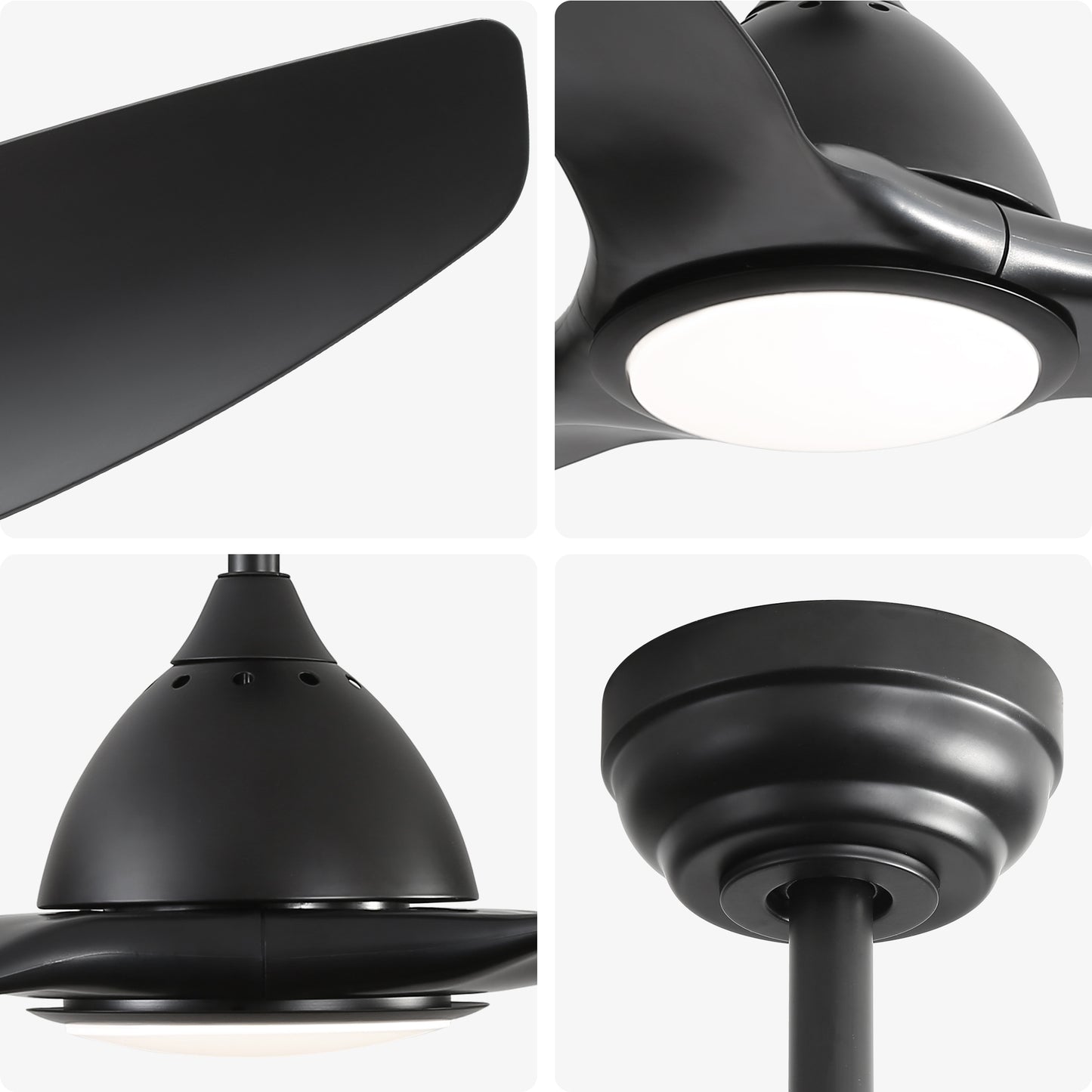 52" Modern Ceiling Fan with Light - 3-Blade ABS Airplane Style Fan with Remote, 3-Speed & Dimmable LED (Black)