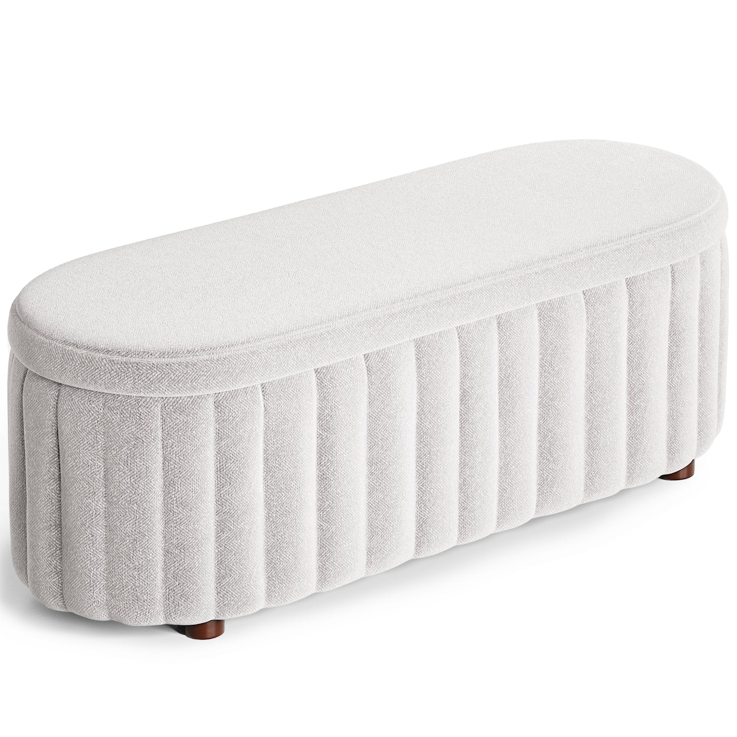 White Upholstered Storage Bench Ottoman - Ribbed Flip-Top Entryway Bench with Hidden Storage, MDF Frame & 400 lb Capacity
