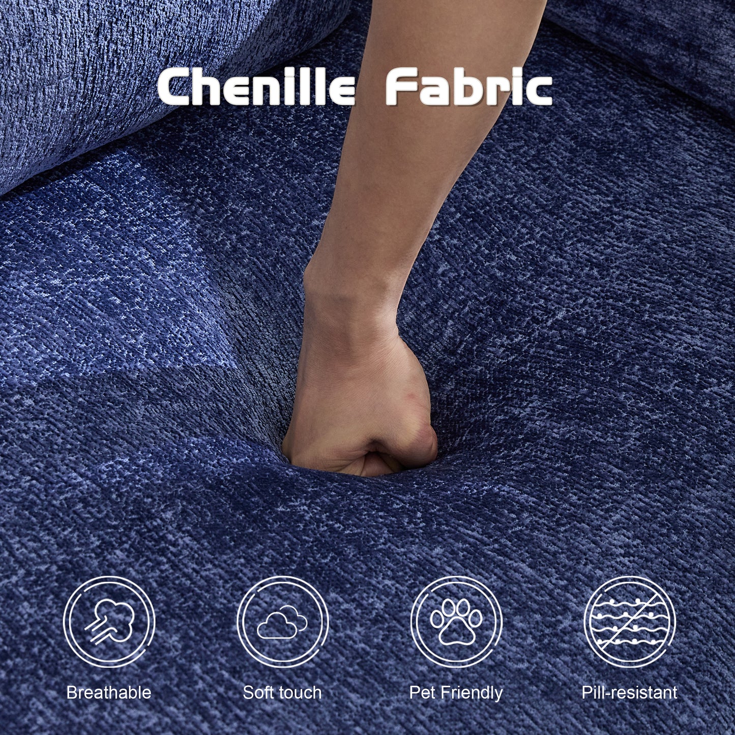 Modular Compression Sofa Bed - 3-Seat Convertible Chenille Sectional with Memory Foam, No Assembly (Blue)
