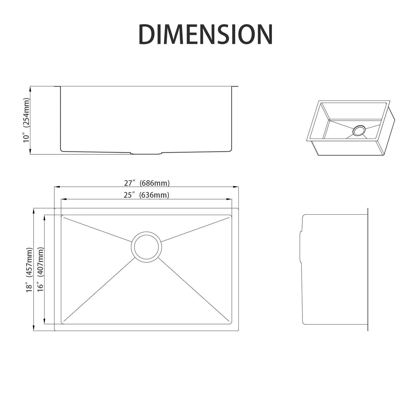 HIGOLD 27" Gold Nano Undermount Kitchen Sink