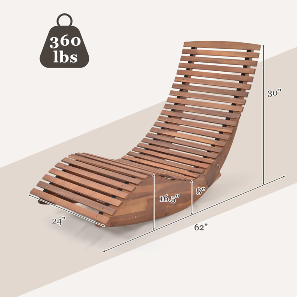 Outdoor Acacia Wood Rocking Lounge Chair - Ergonomic High Back Slatted Patio Rocker | Natural Finish Sun Lounger for Porch, Deck & Garden