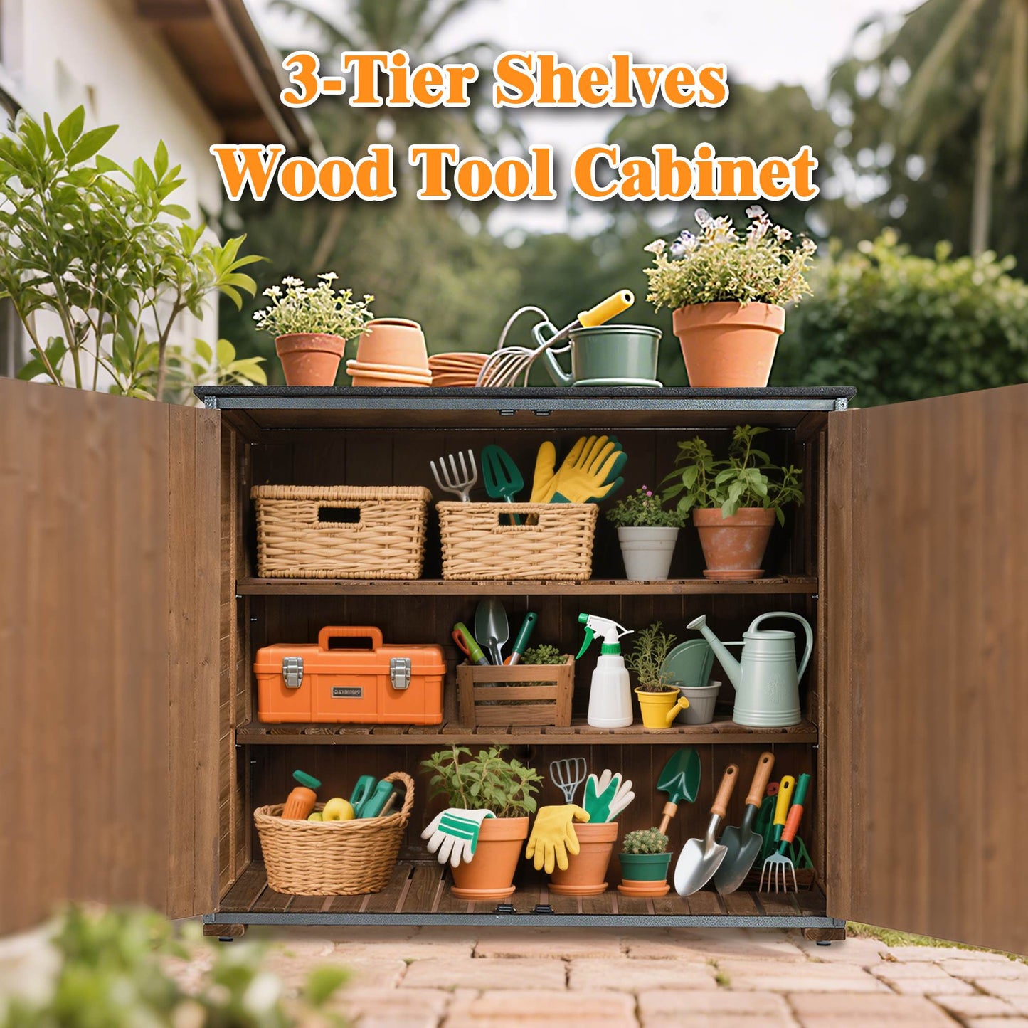 Outdoor Storage Cabinet - 50" Garden Tool Shed with Shelves & Weather-Resistant Frame (Brown)