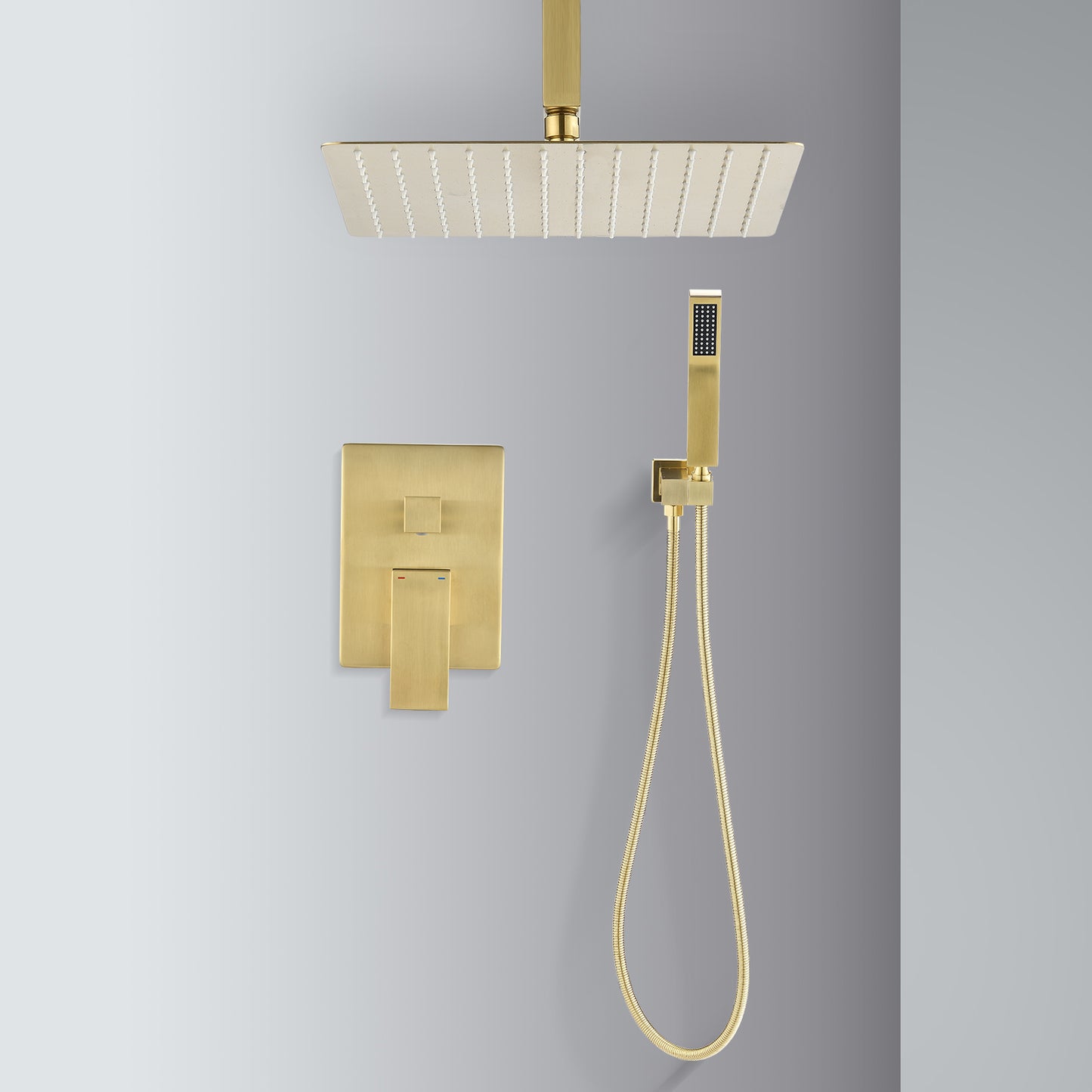 12" Ceiling Mount Rainfall Shower System with Handheld - Brushed Gold Luxury Bathroom Fixture Set