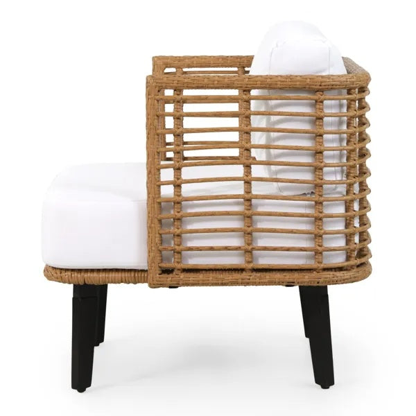Woven Outdoor Club Chair with Cushions - Modern Rattan Accent Chair for Patio, Porch & Lounge Spaces