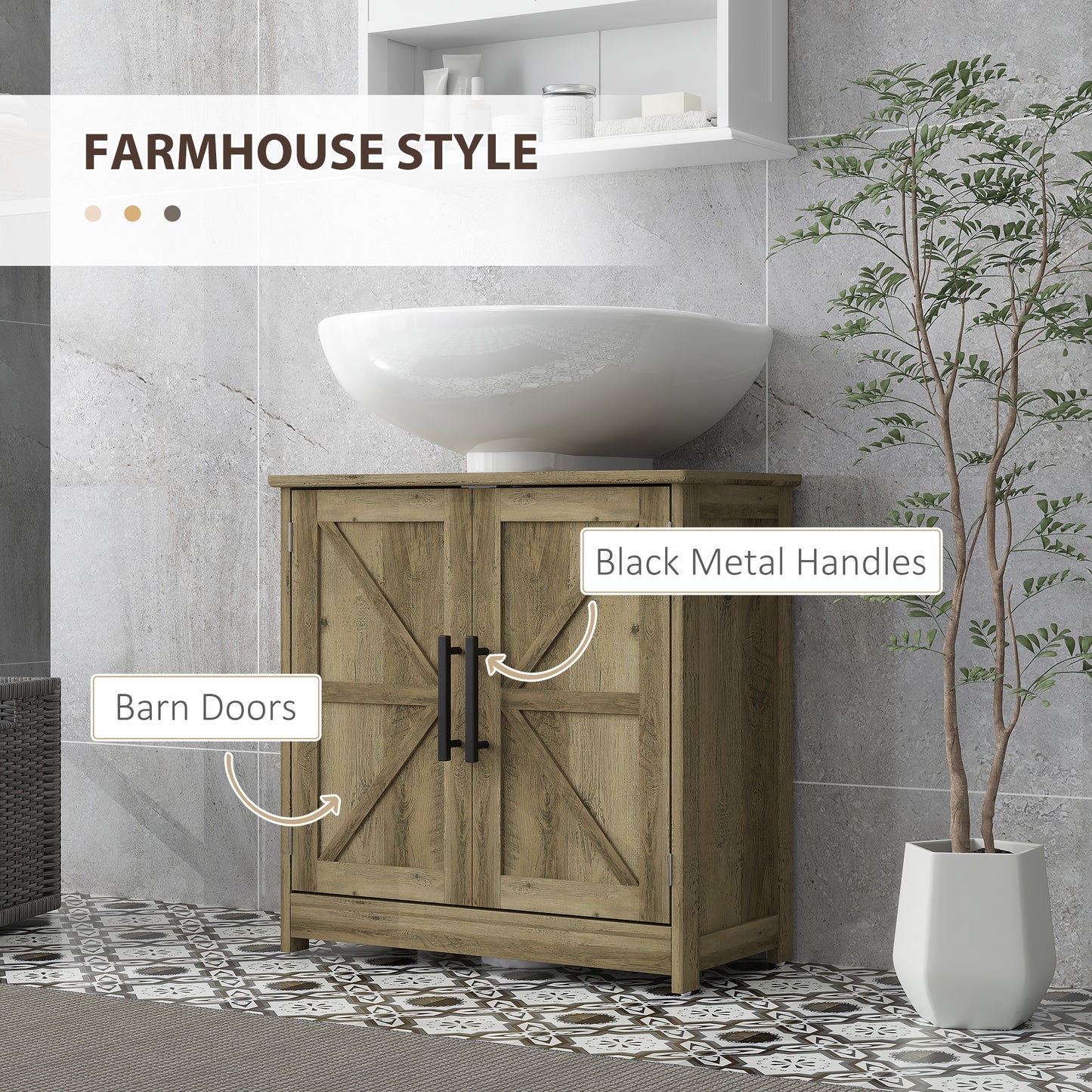 Farmhouse Pedestal Sink Storage Cabinet with Barn Doors - Bathroom Organizer with Adjustable Shelf - Space-Saving Vanity Base (Light Gray)