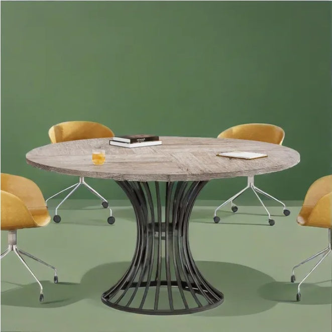Modern Round Pedestal Dining Table - 47" Mid-Century Style Wood Grain Top with Sculptural Base
