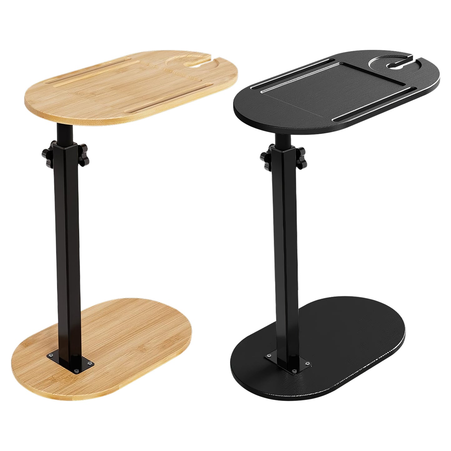 Adjustable C-Shaped Bath Tray Table - 360 degree Rotating Bamboo Bath Caddy for Tub, Sofa or Bed, Freestanding Side Table