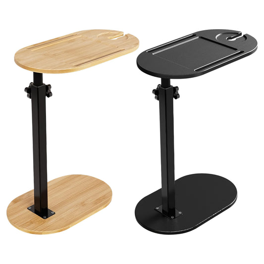 Adjustable C-Shaped Bath Tray Table - 360 degree Rotating Bamboo Bath Caddy for Tub, Sofa or Bed, Freestanding Side Table